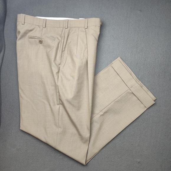 Brooks Brothers Pants Mens 38x28 Beige Wool Dress Pleated Cuffed Classic 346 - Picture 1 of 11